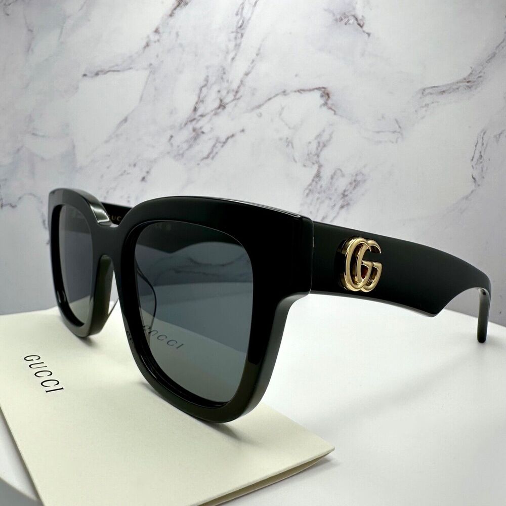 New Gucci Sunglasses Black Gold Square - Picture 14 of 16